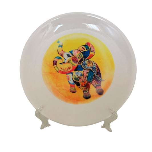 Cute traditional elephant ceramic plate , 8 inch round